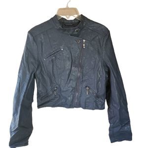 Vintage Woman's Blue Faux Leather Jacket Size Medium